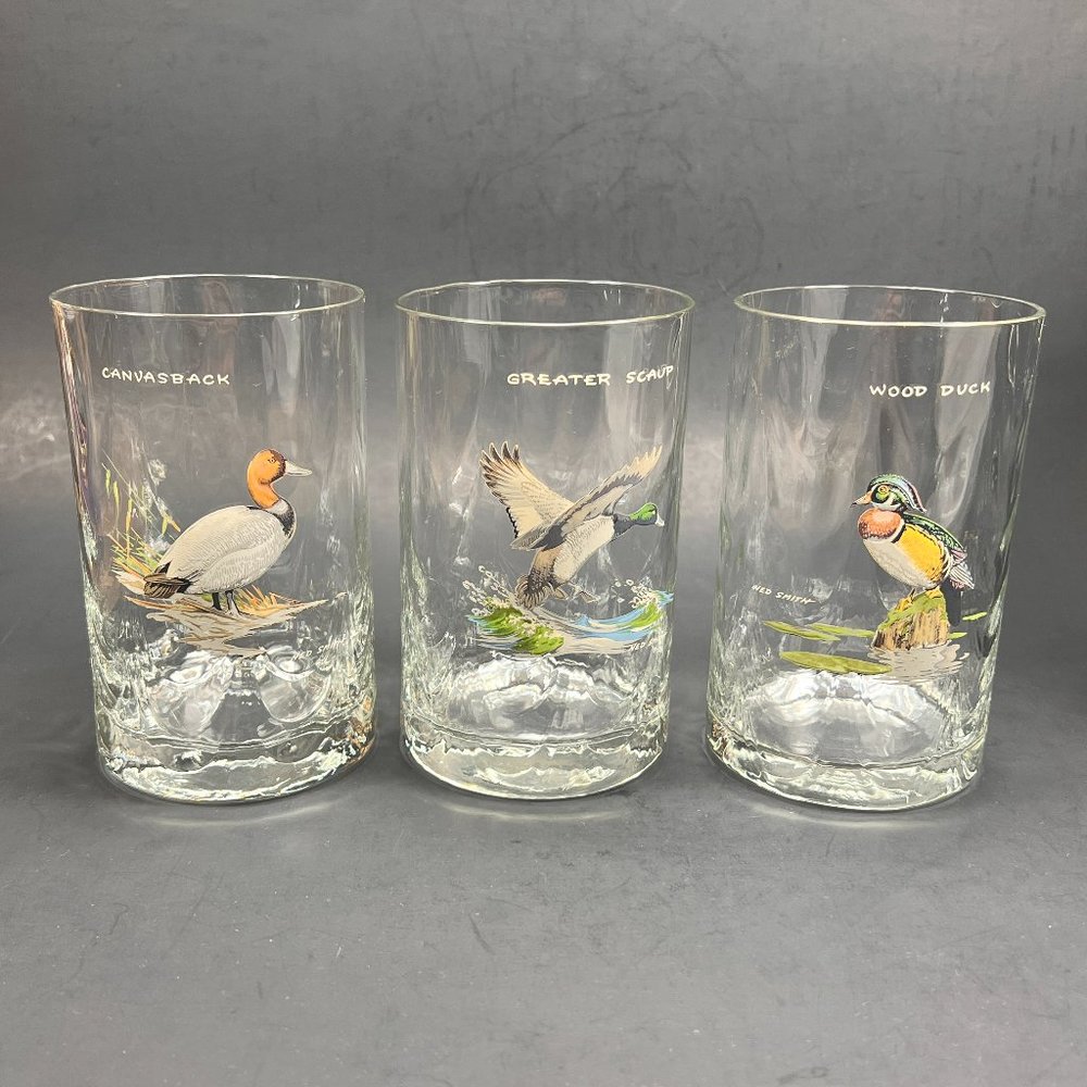 Vtg Ned Smith Waterfowl Bird Wavy Optic Glass Drinking Glassware Barware 16oz